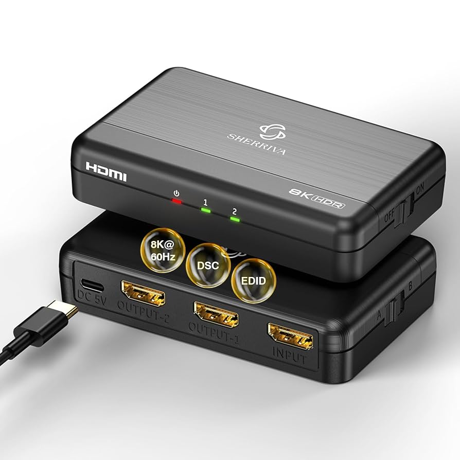 Amazon.com: SHERRIVA 8K HDMI Splitter 1x2 – 1 in 2 Out, 8K
